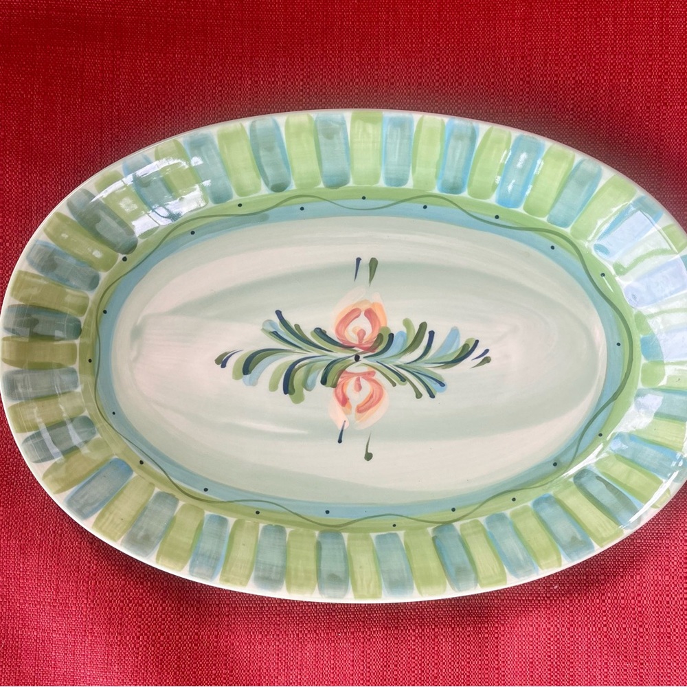 Gail Pittman Hand-Painted Oval Platter with Floral Design